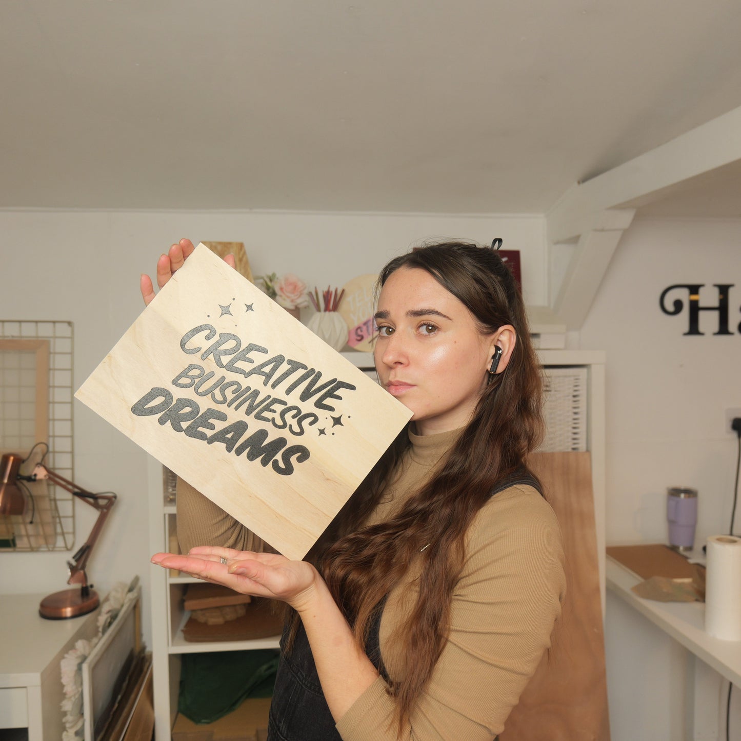 Screen-Printed "Creative Business Dreams" Wooden Print – Inspiring Decor for Small Business Owners